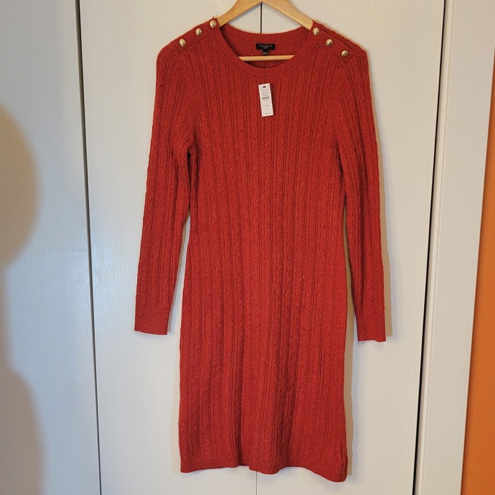 Talbots Button-Shoulder Sweater Dress Orange MP